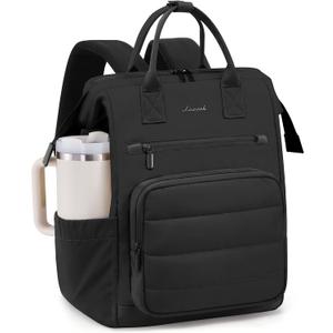 LOVEVOOK Puffer Laptop Backpack for Women, 15.6 Inch Work Backpack purse for Nurse Teacher, College Back to School Bookbag for Teen Girls, Personal Item Travel Bag Computer Daypack for Daily Commute (Black)