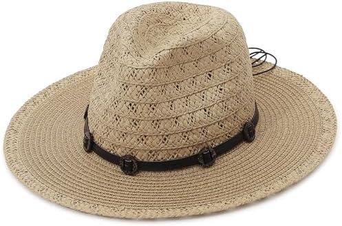 Straw Sun Hats for Women Men Panama Fedora Summer Hat with Leather Belt Wide Brim Beach Sun Jazz Cap S