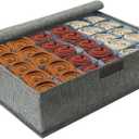 PINGMIC Gray Sock Organizer Divider 1 Pack with Lid - 30 Cell Foldable Closet Storage, Tie Organizer For Men Boxes for Socks, Ties, Belts