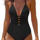 popvil Women One-Piece Swimsuit 2026 with Deep V Neck, Front Cutout Detail,Slim Fit Design for Beach and Pool, XL