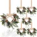Dingion 6 Pcs 6" Christmas Mini Cabinet Cedar Wreaths for Kitchen with Ribbon Bows Artificial Cedar and Pine Cone Small Window Wreath for Window Door Farmhouse Christmas Party Decorations