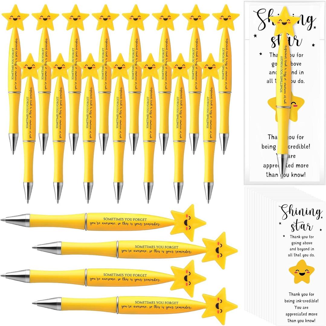Qilery 50 Employee Appreciation Gifts Bulk Inspirational Star Ballpoint Pens with Motivational Thank You Cards Appreciation Pens for Nurse Teacher Staff Coworker Team Office (Your Reminder)