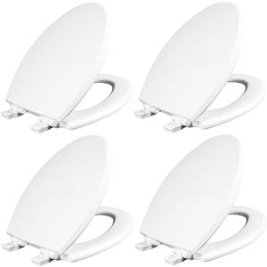 Mayfair Cassel Slow Close Toilet Seat, Easy Clean, Non Slip Premium Wood Seat, Easy Install, Made in USA, Elongated, White, 4-Pack