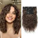 REECHO Clip in Hair Extensions - 4PCS 12" Short Curly Wavy Brown Hairpieces - Invisible Lace Weft - Natural Soft - Ginger Brown