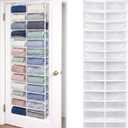 Maasechs Over The Door Hoodie Organizer 26 Pocket Organizer, White | Clear Sweatshirt Organizer, 3 Hooks, Hanging Sweatshirt Hoodie Rack Holder, Cabinet Behind Door, Dormitory Bedroom Closet