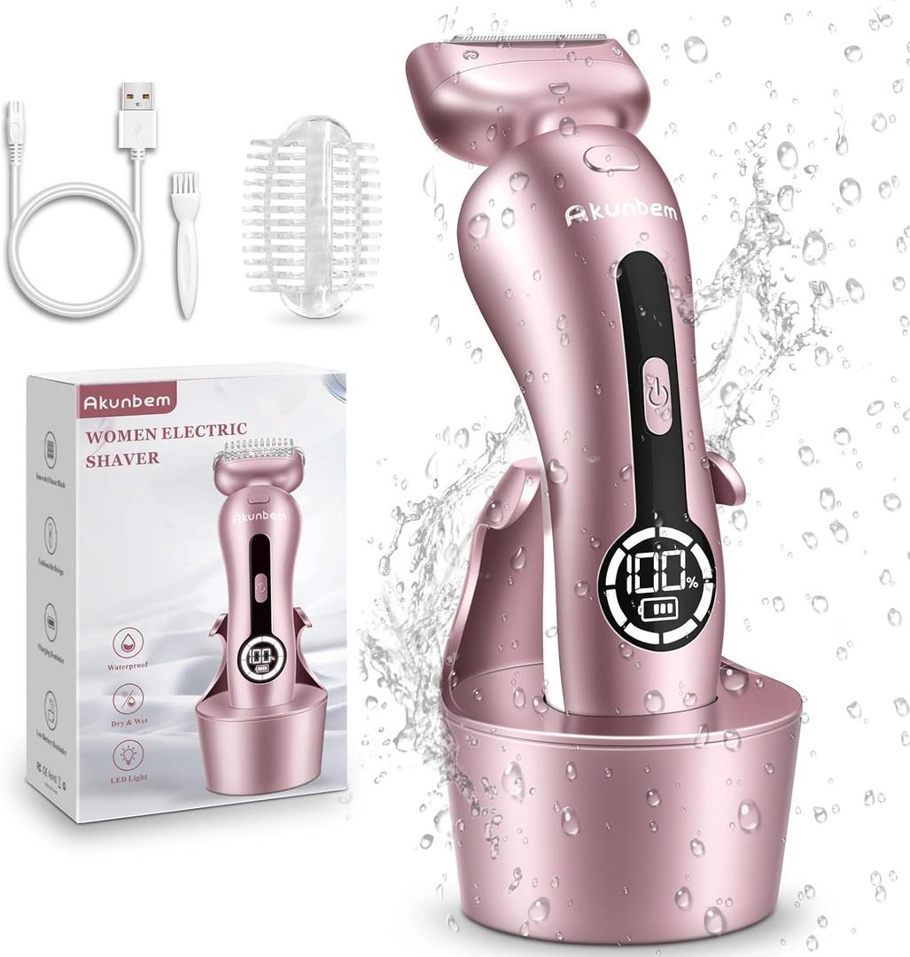 2 x Electric Shaver for Women for Legs Bikini Trimmer Electric Razors for Women Underarm Public Hairs Rechargeable Womens Shaver Wet Dry Use Painless Cordless with Detachable Head (Pink)