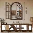 Arched Wall Mirror with Wood Window Frame, 36x24 Vintage Rustic Arch Farmhouse Mirror for Wall, Living Room, Bedroom, Entryway(Brown)