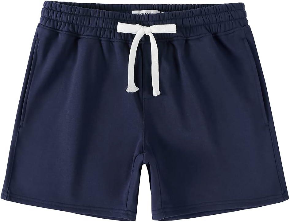 NIMENJOJA Mens 5.5" Athletic Gym Shorts Cotton Jogger Workout Lounge Jersey Zipper Pocket Sweat Shorts (Medium, Navy Blue)