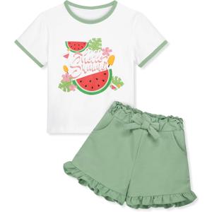 Resinta Toddler Baby Girl Summer Outfit Cotton T Shirt and Shorts Set Cute Casual Top Tee Shorts Pant Girls Clothes Set (White)