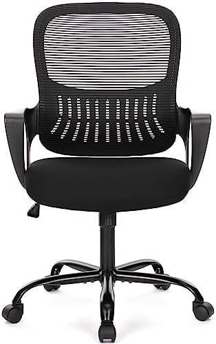 SMUG Office Computer Desk Chair, Ergonomic Mid-Back Mesh Rolling Work Swivel Task Chairs with Wheels, Comfortable Lumbar Support, Comfy Arms for Home, Bedroom, Study, Dorm, Student, Adults