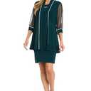 R&M Richards Women's 2-Piece Knee-Length Dress Set W/Sheer 3/4 Sleeve Embellished Jacket - Formal Cocktail Party Outfit Hunter 30W
