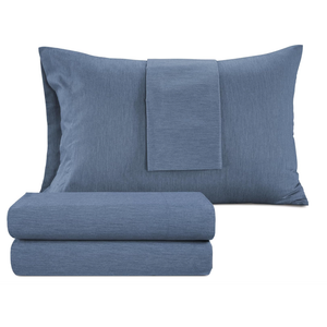 IZOD Melange Cotton Blend 4Pc King Size Bed Sheet Set, Deep Pockets fits Upto 17", Hotel Luxury Bedding Sheets & Pillowcases, Wrinkle Resistant, Sateen Weave Cooling Bed Sheet - Denim