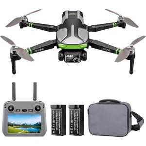 GPS Drones with Camera for Adults 4K, 100-Min Flight Time, 5.7" FPV Screen, Long Range Video Transmission, RC Quadcopter, GPS Follow, Auto Return, Beginner Mode, Foldable RC Drones with 2 Batteries (GREEN GREY)