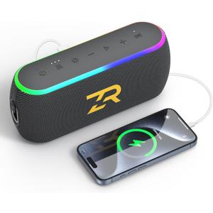 Bluetooth Speaker, Portable Wireless Speakers with Hooks, 40W Deep Bass EQ, IPX6 Waterproof, Bluetooth 5.3 TWS, RGB Lights, 15H Playtime, Built-in Battery for Outdoor Camping Beach (Black)
