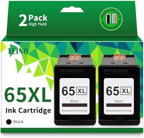 TEINO Remanufactured Ink Cartridge Replacement for HP Ink 65 65XL Black Ink Cartridge for HP Printers Envy 5055 5052 5058 DeskJet 3755 3700 2600 2655 3752 3720 3722 3723 3758 2652 2622 2624 (2 Black)