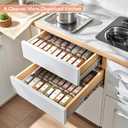 Adjustable 3-Tier Drawer Spice Organizer Thick Plastic, Non-Slip, Fits 11"-22" Kitchen Drawers, Includes Labels & Funnel (No Jars)