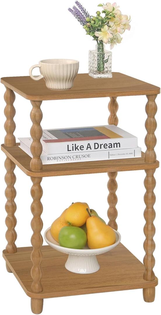 Fultyle End Table, Small Side Table with 3 Tier Open Shelf, Modern NightStand Accent Table for Small Spaces, Living Room and Office (Caramel Tan)
