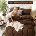 BDEAR 3 Pieces Cocoa Brown Duvet Cover Set Queen Size 90'' L x 90'' W, 100% Washed Cotton Duvet Cover with Zipper Closure Plus 2 Pillowcases, Oeko TEX Standard 100 Certificated, Cozy Feel