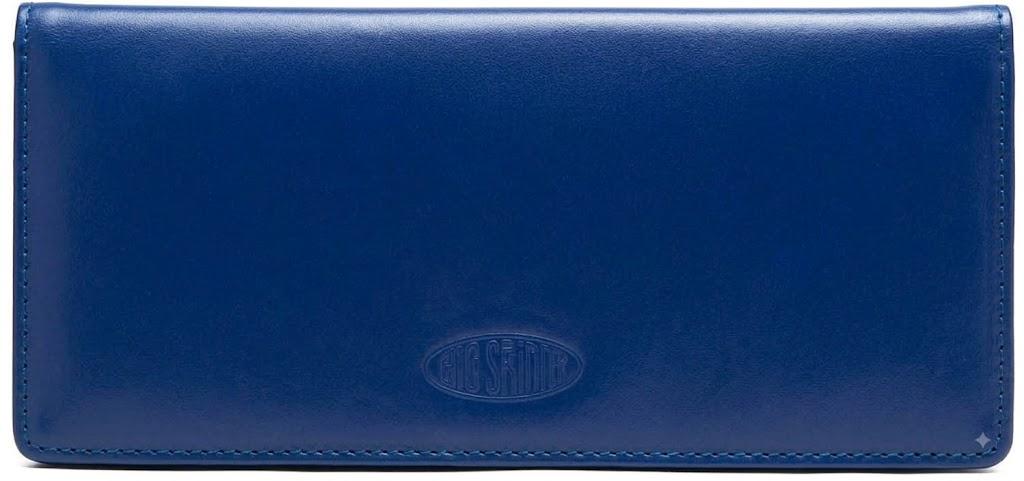 Big Skinny Women's Executive Leather Bi-Fold Checkbook Slim Wallet, Holds Up to 40 Cards, Blue