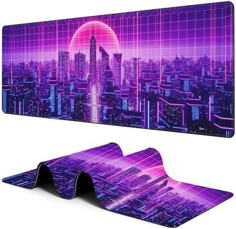 Large Gaming Mouse Pad for Desk Future City Big Desk Mat Extended Mousepad with Stitched Edge and Non-Slip Base Long Computer Keyboard Mouse Mat for Home Office Work, 11.8 x 31.5 Inch