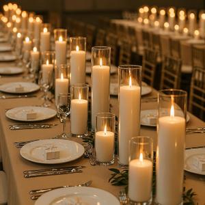 REDACTEDvxo 18 PCS Pillar White Candles in Glass, Hurricane Candles, Wedding Cylinder Candle, 3 Different Lengths 2 x 3/ 6/ 8 Inch (6 Each), Creating an Atmosphere Suitable for Various Outdoor Activities