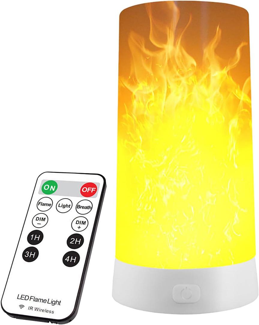 LED Flame Effect Light, Flame Lamp with Remote & Timer, USB Rechargeable 4 Modes Waterproof Fire Lights Campfire Fireplace Lantern, Flameless Candles for Home Garden Halloween Party Bar Dcor