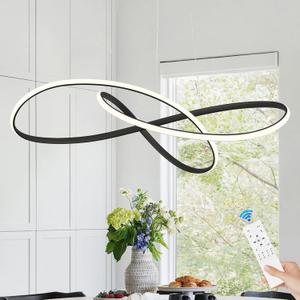 D31.5in Modern LED Chandelier Black Ring Chandelier High Ceiling Contemporary with Dimmable Remote Control, LED Pendant Light Fixtures for Foyer Dining Room Kitchen Island, 3000-6500K
