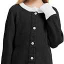 Girls Cardigan Sweater Kids Color Block School Uniforms Button Down Long Sleeve Knit Tops Tweens Winter Clothes (Black)