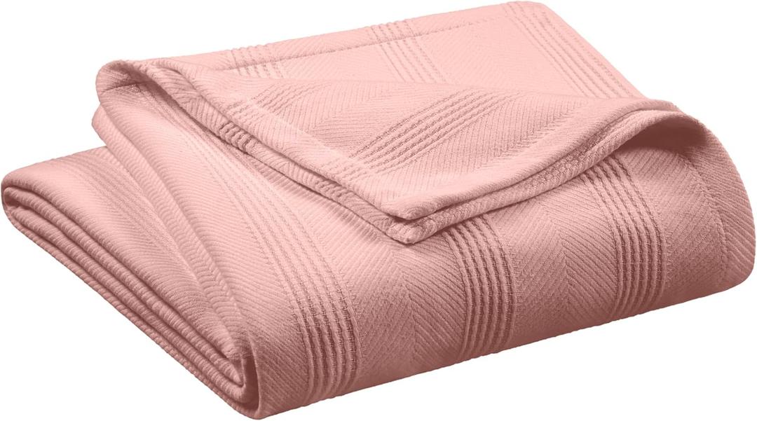 Vellux 100% Cotton King Blanket - Soft Breathable Knit Blanket for Bed Couch - Lightweight All Season Machine Washable - Oeko-Tex Certified Hotel Quality - 108x90 - Pink Clay