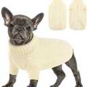 Queenmore Small Dog Pullover Sweater, Cold Weather Cable Knitwear, Classic Turtleneck Thick Warm Clothes for Chihuahua, Bulldog, Dachshund, Pug (White, Large)