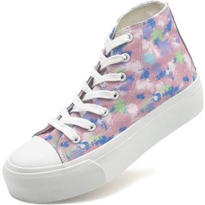 Womens Platform Canvas Sneakers Mens High Top Classic Canvas Shoes Unisex Casual Tennis Comfortable Fashion Sneakers Lace-Up (7.5 Women/6 Men, Pinkrainbow)