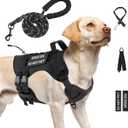 No Pull Tactical Dog Harness for Large Dogs, Escape Proof Molle Dog Vest Harness and Leash Set, Adjustable Military Service Dog Harness with Handle for Dogs(Black, L)