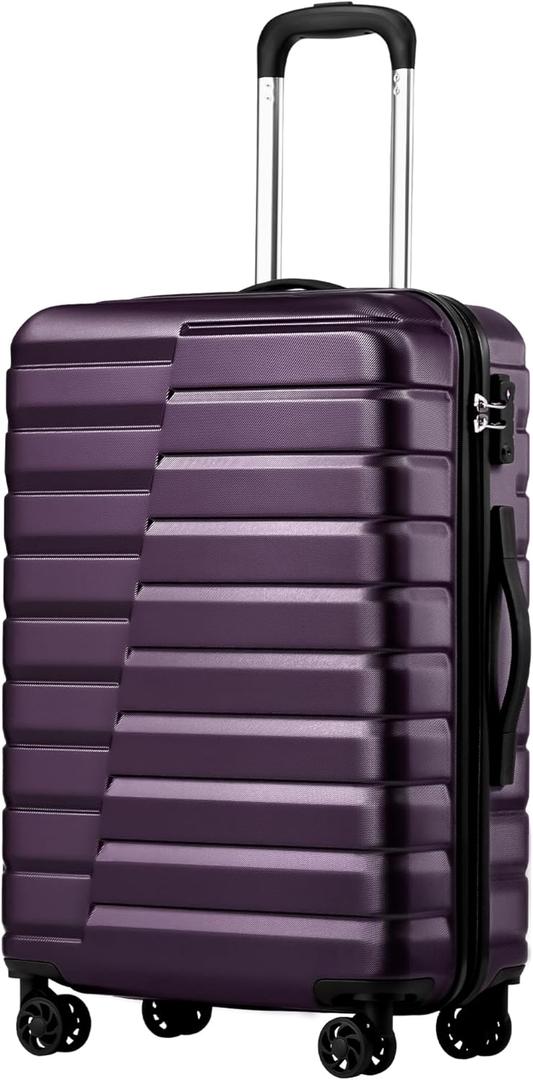 Coolife Medium Luggage Hardside Carry On with Spinner Wheels TSA Lock Telescopic Handle (24 inch-Purple