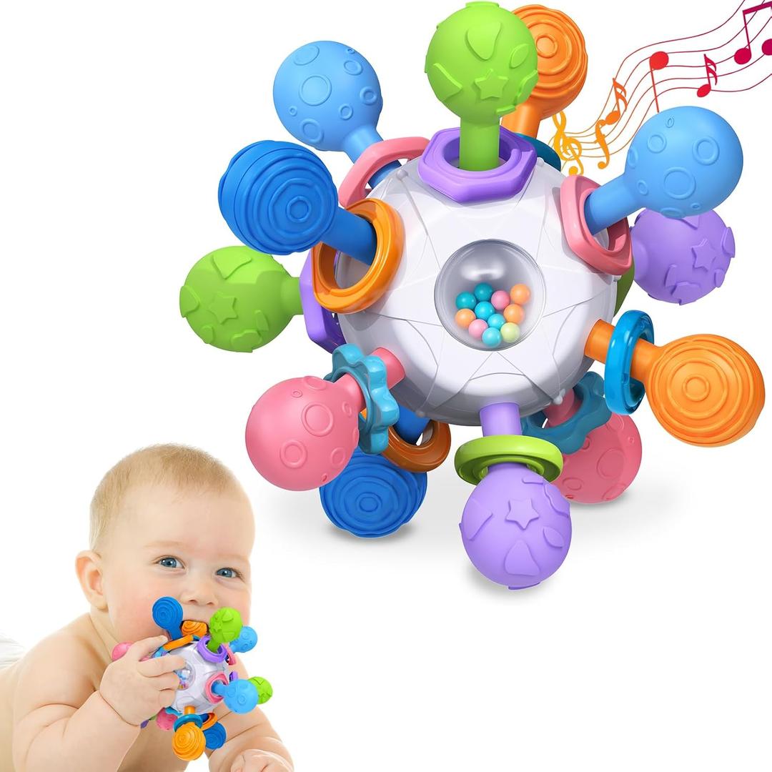 Baby Teething Toys for 0-6 6-12 Months Ages 0-2, Tummy Time Montessori Toys for Babies 0 3 6 9 12 18 Months, Newborn Infant Sensory Toys, Baby Gifts for Boys Girls (White)