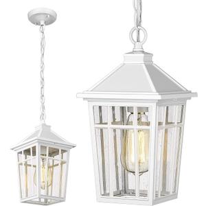 Darkaway Outdoor Pendant Light Fixture, Outdoor Hanging Light Porch Lights Fixtures Anti-Rust Waterproof Aluminum with Seeded Glass for Porch Entryway Doorway Farmhouse White
