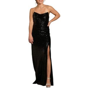 David's Bridal Sculpted Strapless Neckline Sequin Sheath Dress (14, Black)