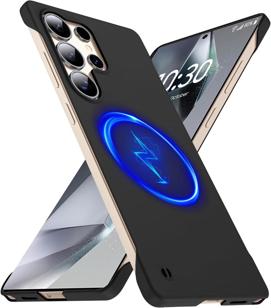 Magnetic Slim Case Fit for Samsung Galaxy S25 Ultra Case 6.9(2025) Ultra-Thin Lightweight Durable Frameless Matte Hard for MagSafe Cover Case with Pull Ring Shockproof Non Slip Rope-Black