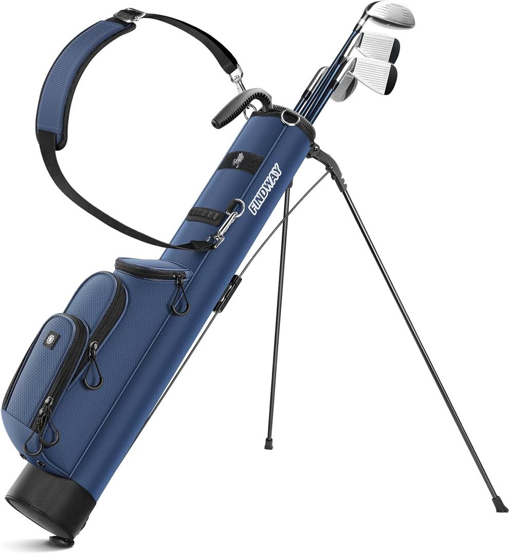Findway Golf Stand Bag, [Upgraded Generous Space] Small Golf Bag for Driving Range, Par 3 & Executive Courses, Lightweight Sunday Golf Club Carry Bag with 3 Pockets (Blue)