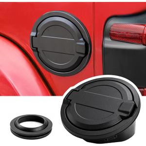 Gas Cap Cover Fuel Tank Door for 2018-2023 2024 Jeep Wrangler JL JLU 2/4 Door, Banhao ABS + Aluminum Alloy Construction, Black