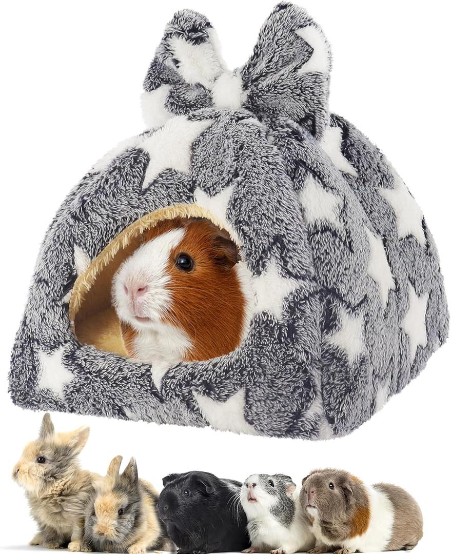 Mygeromon Guinea Pig Bed Rabbit Hideout Warm Fleece Cuddle Cup Washable Winter Sleeping House for Small Pet/Ferret/Chinchilla/Bunny (Star Style)