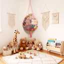 Amdermi Stuffed Animal Storage Hammock Corner Hanging Net Stuffy Animal Hammock Macrame Toy Display Plush Toy Holder for Kid Bedroom Decor Boho Nursery Playroom Organizer (pink)