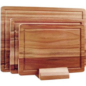 3 Pcs Acacia Wood Cutting Board Set with Holder Stand Meat Chopping Board Set Large Charcuterie Boards Solid Wooden Cutting Boards for Kitchen Decor Carving Butcher Block Bread Serving Cheese Board