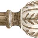 QDWIS Boho Wood Curtain Rods for Windows 48 to 84 inch, 1" Adjustable Heavy Duty Window Curtain Rod with Imitation Wood Grain Finials, Rustic Decorative Drapery Rods Set, Size:36-88'', Weathered Wood