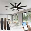 72 Inch Ceiling Fans with Lights, Large Ceiling fan with Light and Remote/APP Control, 3CCT, Dimmable, Noiseless DC Reversible Motor, 8 Blades Black Ceiling Fan for Bedroom Living Room Outdoor