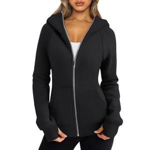 Trendy Queen Women's Full Zip Up Hoodie - Fitted Long Sleeve Sweatshirts for Fall and Winter, XL