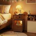 Muwuele Solid Wood Nightstand, Narrow Night Stand for Small Spaces, Bedroom, Cute Fluted Bedside Tables with 2 Drawers for Kids, Walnut