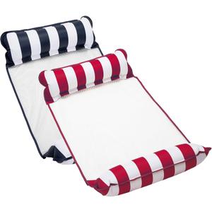 Aqua 4-in-1 Monterey Hammock Pool Float & Water Hammock, Multi-Purpose, Inflatable Pool Floats for Adults, Patented Thick, Non-Stick PVC Material, One Navy & One Burgundy/White Stripe, 2-Pack
