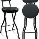UWEAR 1 PCS Folding Bar Stool with Back, Tall Foldable Stool Seat Padded Portable Stools Counter Height Foldable Stools Chairs Collapsible Stool for Adults Kitchen Island (Black), 1 Pack Cushion distance from the ground 25.5"