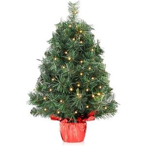 Santanelo 2ft Pre-lit Artificial Mini Christmas Tree,Small Xmas Pine Tree with 50 Lights, Tabletop Christmas Tree Battery Operated Green Xmas Tree for Tabletop