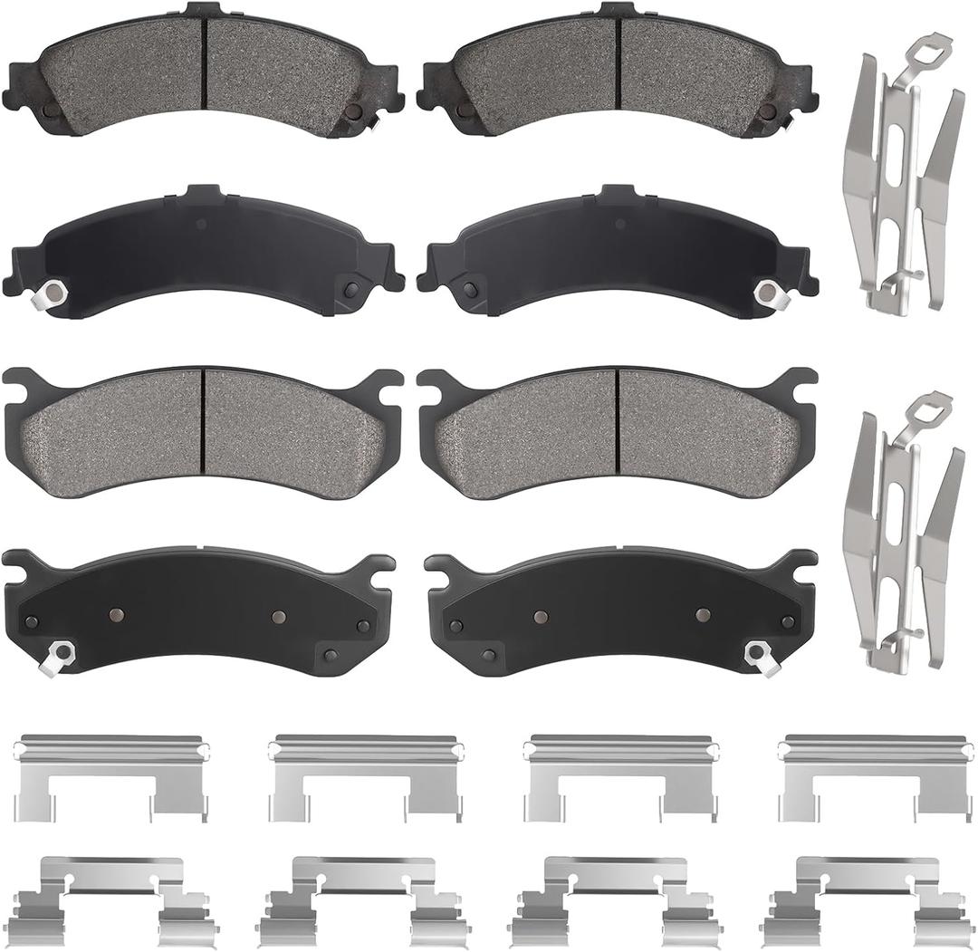 Front & Rear Semi-Metallic Brake Pads for Chevy Silverado 1500 for GMC Sierra 1500 01-06, Suburban 1500, Tahoe 4WD, Yukon 1500 4WD 00-06, for Cadillac Escalade, Avalanche 1500 4WD 02-06 (Not fit AWD)